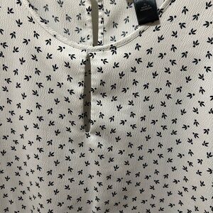 Ann Taylor Cream Blouse with Black Leaf Pattern